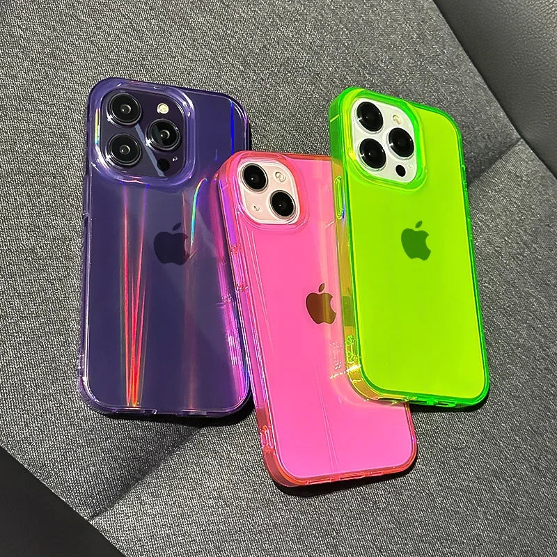 Neon color transparent aurora laser Phone case for iphone 12 13 14 14pro 13pro max cool summer case shockproof silicone cover