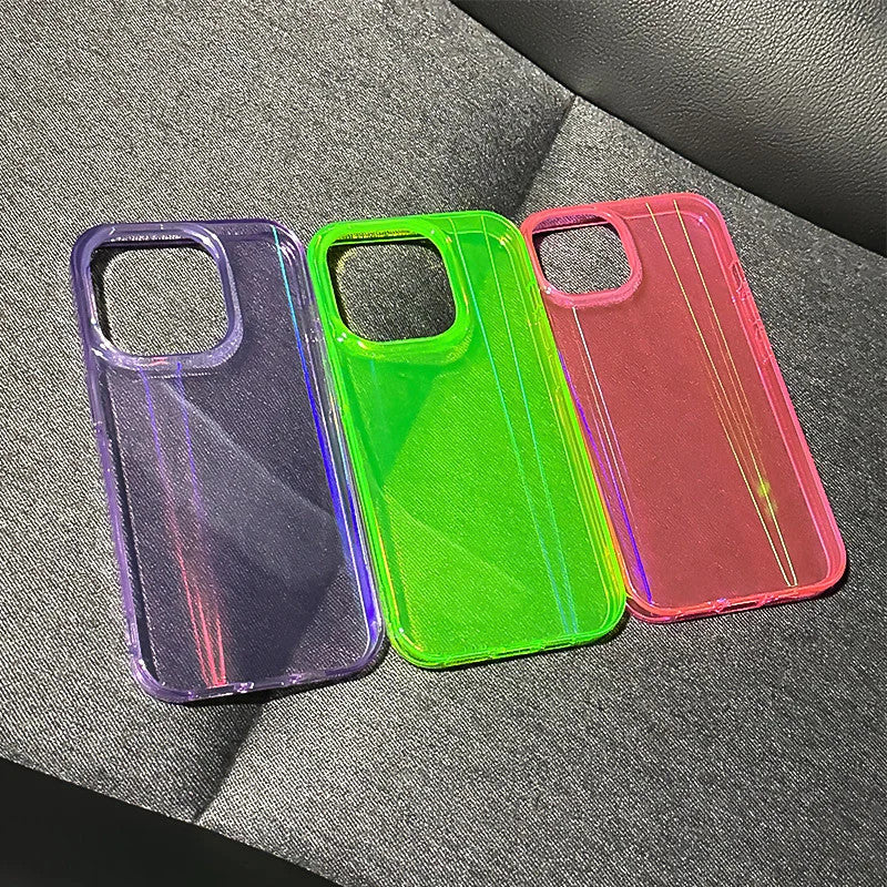Neon color transparent aurora laser Phone case for iphone 12 13 14 14pro 13pro max cool summer case shockproof silicone cover